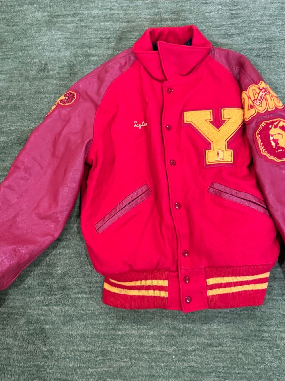 Retro Varsity Letterman Jacket M Red Leather Wool Texas Dance Taylor Collegiate